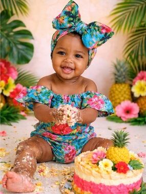 Tropical Floral hawaii One-Piece Bodysuit for Baby - Blue Floral luau